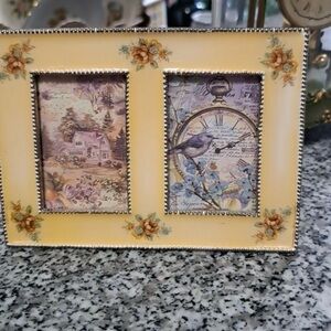 Yellow Floral Double Photo Frame